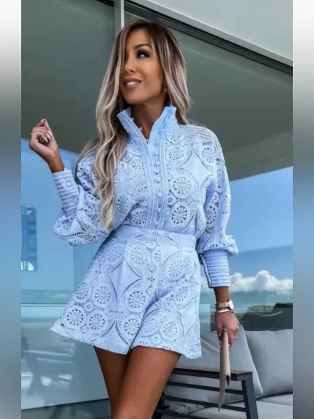 Light Blue Lace Two-Piece Set